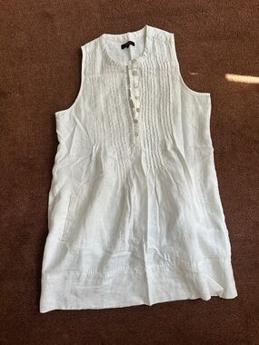 Quince White Sleeveless Pintuck Linen White Dress Size S